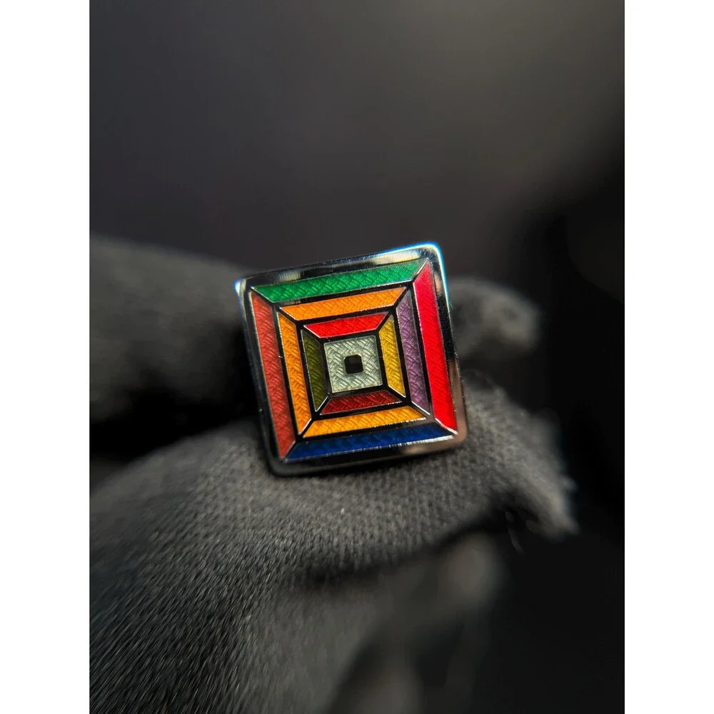 Sterling Silver Multicolor Enamel Mosaic Cuff Links